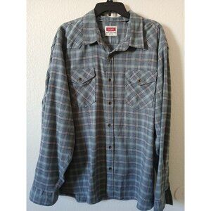 Wrangler Mens 2XL Casual Button Up Shirt Flannel Blue Plaid Long Sleeve Pockets